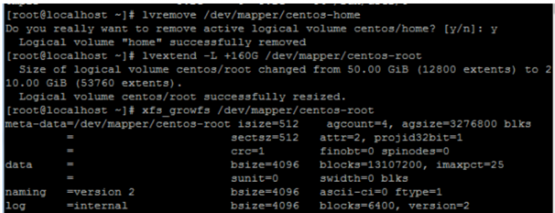 香港centos7把home空间扩容给根目录